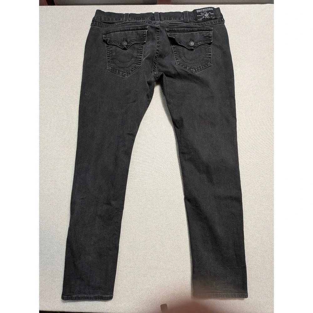 True Religion Mens Jeans Skinny Flap Black 44x32 Denim Stretch Pockets Size
